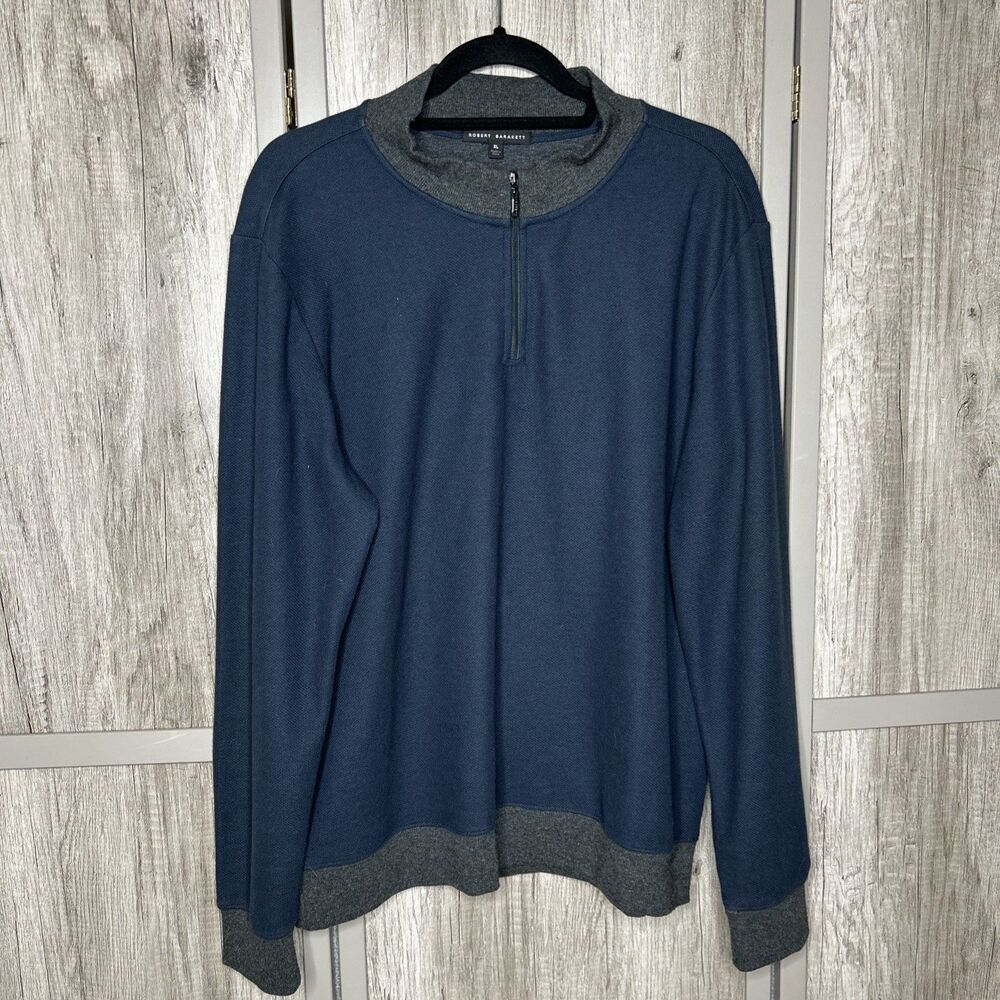 Robert Brakett Pullover Quarter Zip Navy and Gray Classic